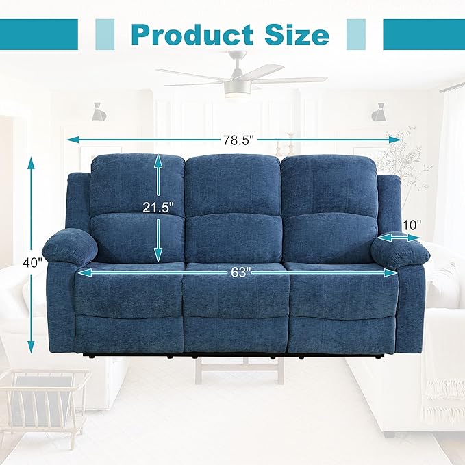 Recliner Sofa Set Couches for Living Room Chair Fluffy Fabric Living Room Furniture Sets, Adjusted Loveseat Loveseat Reclining Couch Furniture Sofa Set for Theater Seating, 3seater, Light Blue