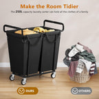 Large Laundry Hamper with Wheels, 2 - Bag 250L Rolling Medium Laundry Basket Sorter Cart, Medium - Sized Laundry Clothes Hamper, Heavy Duty Laundry Basket Organizer for Laundry Room, Bathroom