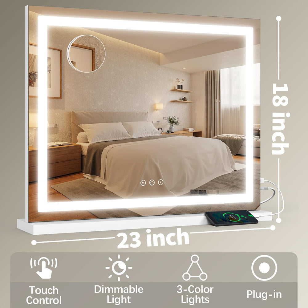 FENNIO 23" x 18" Vanity Mirror with Lights，LED Makeup Mirror，Hollyw...