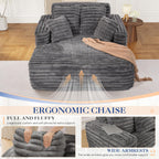 Oversized Chaise Lounge Indoor, Modern Plush Faux Fur Fabric Deep Seat Boneless Memory Foam Sleeper Chaise Lounge Sofa Chair with Pillows for Living Room Bedroom Studio, No Assembly Couch, Grey