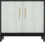Sango Shagreen 2-Door Cabinet, Elegant Black Faux Shagreen Storage Cabinet with Brass Handles, Adjustable Shelf, Timeless Luxury Design, Stylish Accent Furniture for Living Room or Dining Room