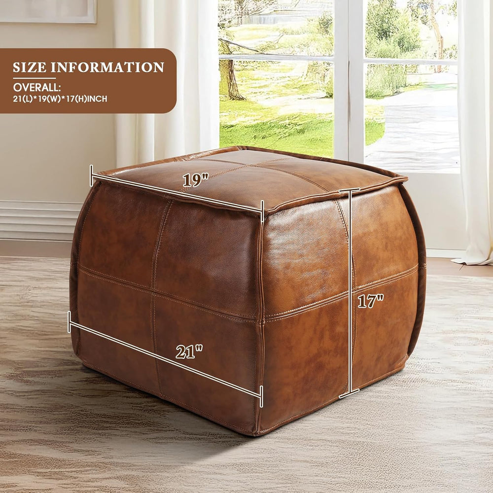Leather Ottoman,Handmade Stuffed Square Ottoman,Genuine Leather Pouf, Foot Re...