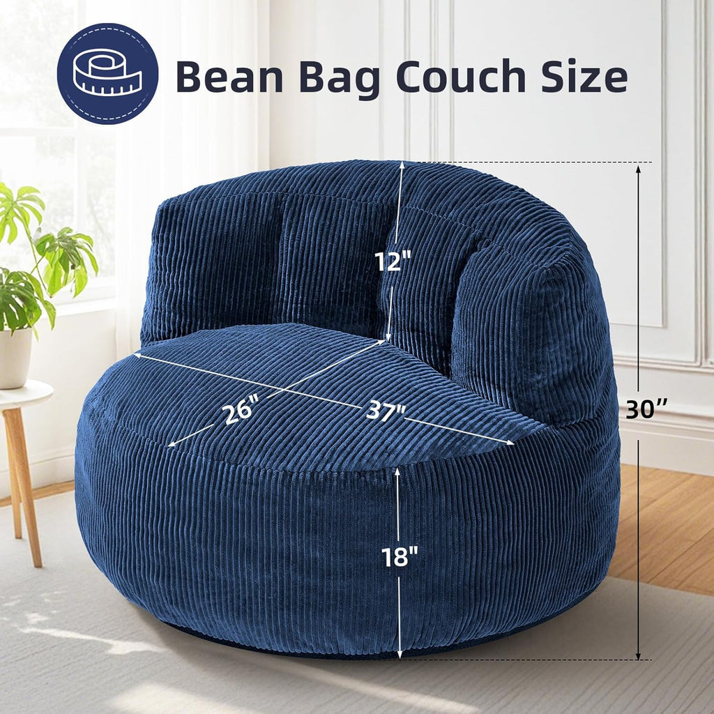 MASVIS Bean Bag Chair,3ft Memory Foam Bean Bag Chair for Adults Kids Teens,Soft Velvet Comfy Floor Chair with Supportive Backrest,Lazy Sofa Lounge Chair for Living Room Bedroom Game Room,Navy