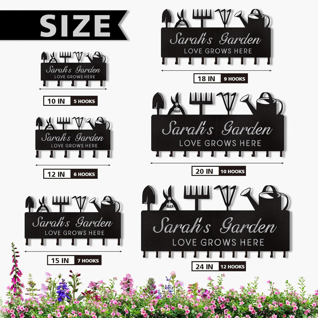 Personalized Key Holder for Wall, Custom Name Wall Mounted Black Key Hanger with Horticultural Garden Design, Key Racks Organizer for Hallway Entryway Front Door Storeroom Decor