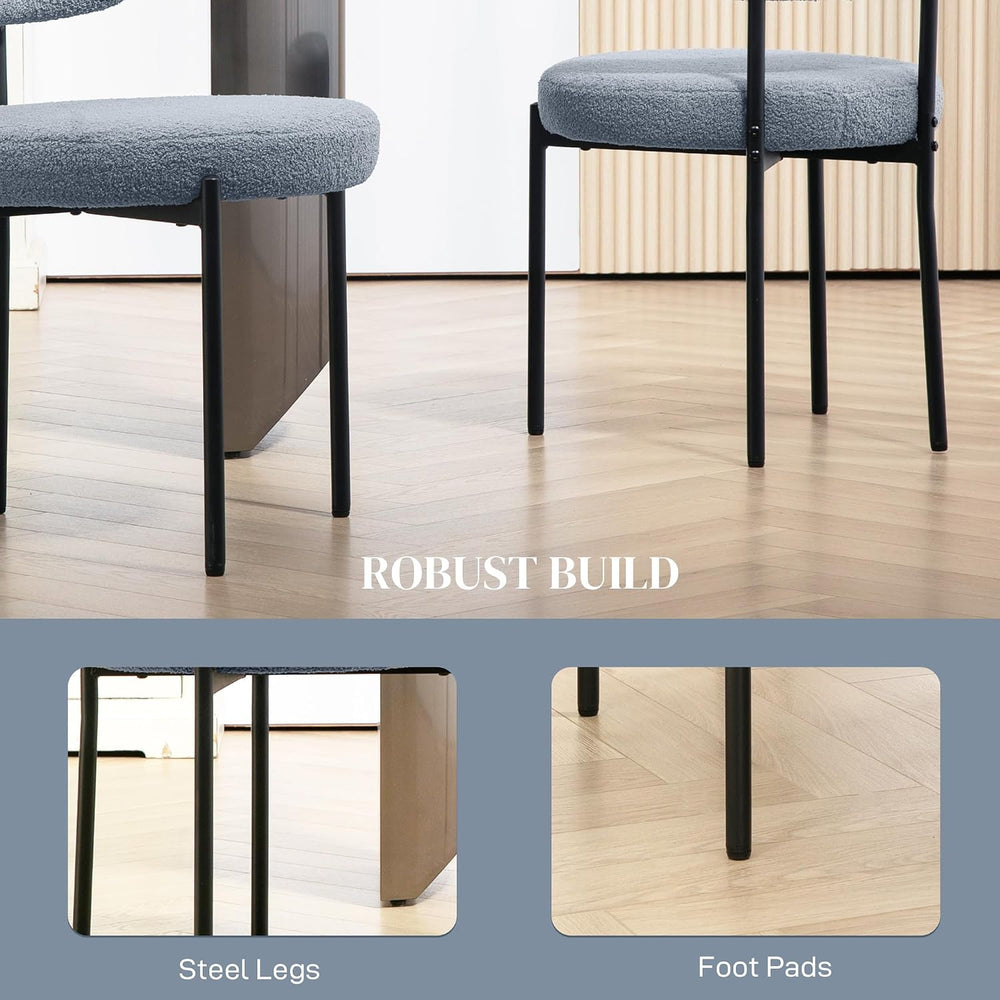 HOMCOM Boucle Dining Chairs Set of 4, Round Modern, Curved Backrest, Gray
