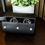 DailyWatch | Watch Roll Travel Case For 2 Watch | Luxury Watch Case In Genuine Saffiano Black Leather With Soft Velvet Interior | Watch Case Protect, Store, & Display Your Watches | All Black