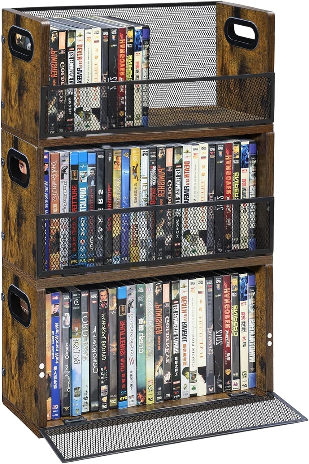 DVD Bluray Storage Rack 3-Pack with Handles, Holds 28 DVD or 32 Blu-ray Cases per Rack | Portable DVD Case Holder for Desktop, Closet, Video Games, Books & Movies