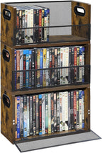 DVD Bluray Storage Rack 3-Pack with Handles, Holds 28 DVD or 32 Blu-ray Cases per Rack | Portable DVD Case Holder for Desktop, Closet, Video Games, Books & Movies