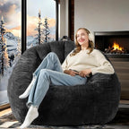 Giant Plush Bean Bag Chair for Adults with Armrests, BeanBag Couch Filler with Memory Foam, Faux Fur Comfy Bean Bag Chair, Anti-Slip Accent Chair Gaming and Reading, Black