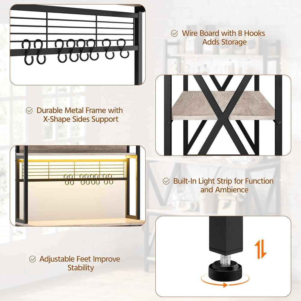 Yaheetech Kitchen Bakers Rack with Power Outlet & LED Lights, 5 Tiers Cof...