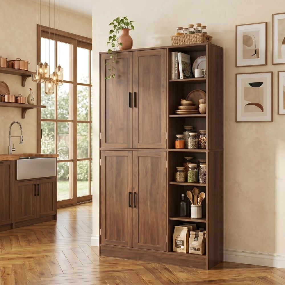 holzart 63" Tall Kitchen Pantry Cabinet, Freestanding Dining Room Storag...