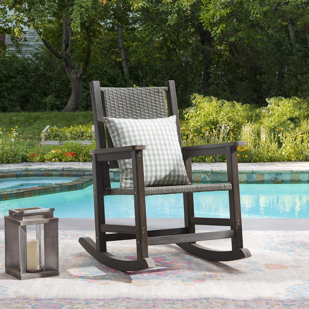 Wicker Outdoor Rocking Chair Set of 2 for Adult, Dark Brown | Durable HDPE frame with woven seat and back, weather-resistant, ideal for porch, patio, garden, lawn, balcony and outdoor use