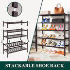Smiry Shoe Rack, 6 Tier Thick Bamboo Shoe Organizer, Stackable Free Standing Wooden Shoe Storage Shelf for Closet, Entryway, Front Door Entrance, Brown
