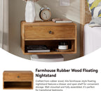 COZAYH Farmhouse Rubber Wood Floating Nightstand with Drawer and Open Shelf, Transitional Wall Mounted Side Table with Open Slot for Bedroom, Fully Assembled (Natural)