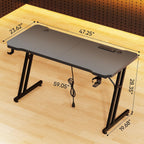Czlolo 47 Inch Gaming Desk with Power Outlets, L-Shape Leg Computer Desk, Gamer Desk for Small Space, Wtih Cup Holder, Headphone Stand, USB＆ Tpye-C Ports, Carbon Fiber Surface, Black