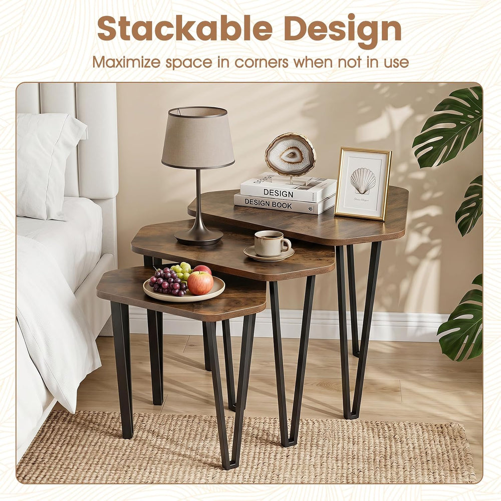 GIANTEX Nesting Coffee Tables Set of 3, Stacking End Tables for Living Room |...