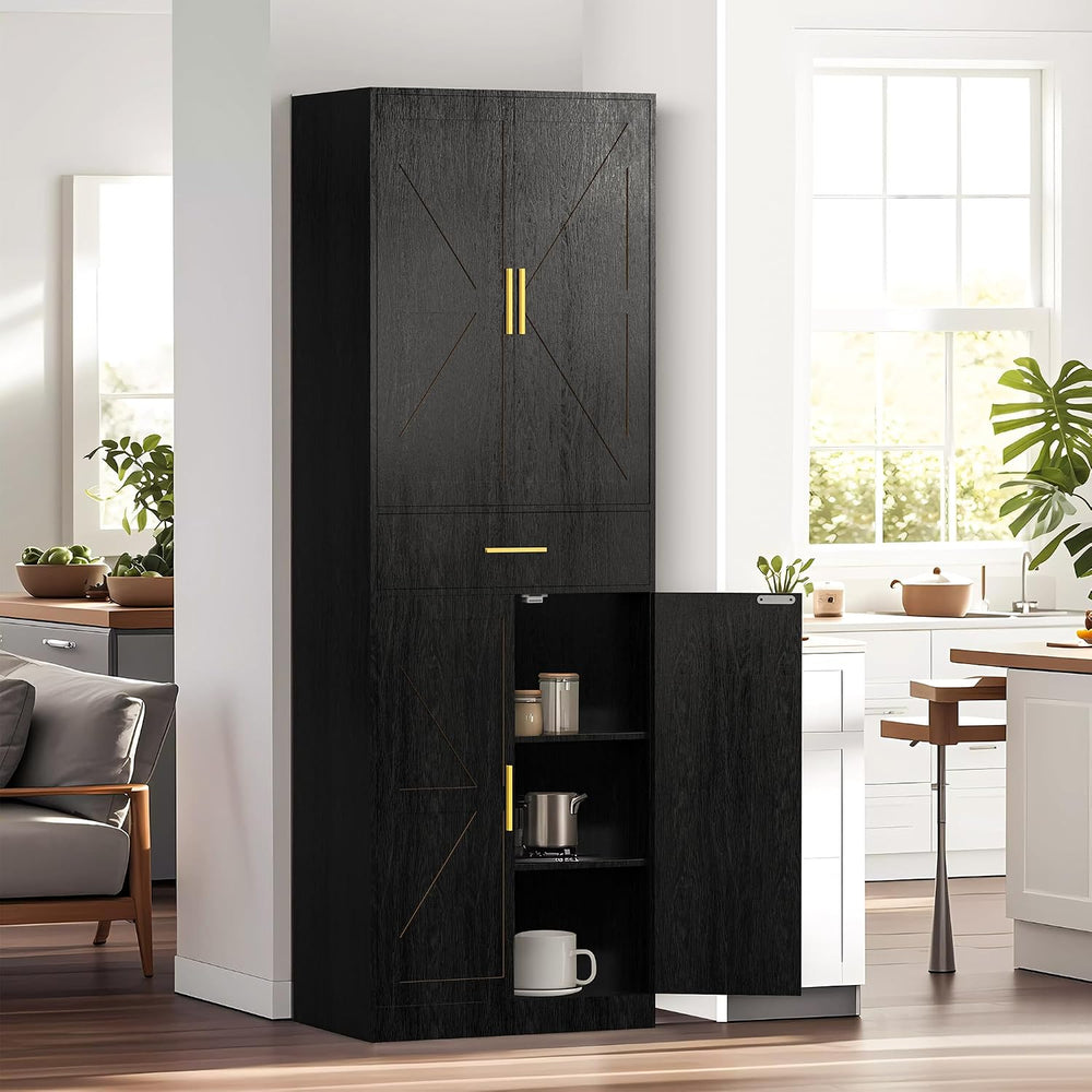 71" Tall Kitchen Pantry Storage Cabinet with 4 Doors & Drawer, Adjus...