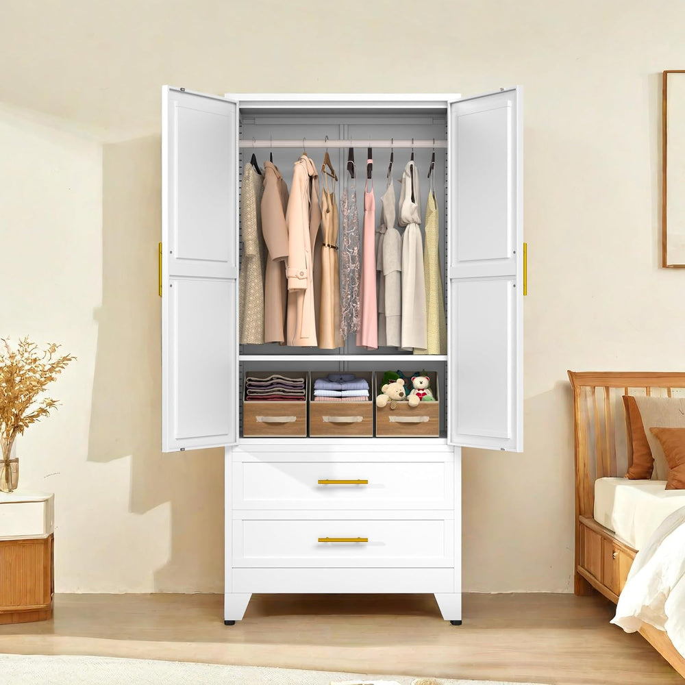 PAOFIN White 71" Metal Armoire Wardrobe Closet, Bedroom Clothing Storage...