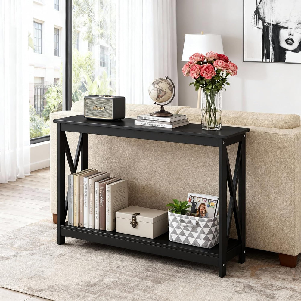ZENY Console Table, Entryway Table, Narrow Sofa Table with 2-Tier Shelves, En...