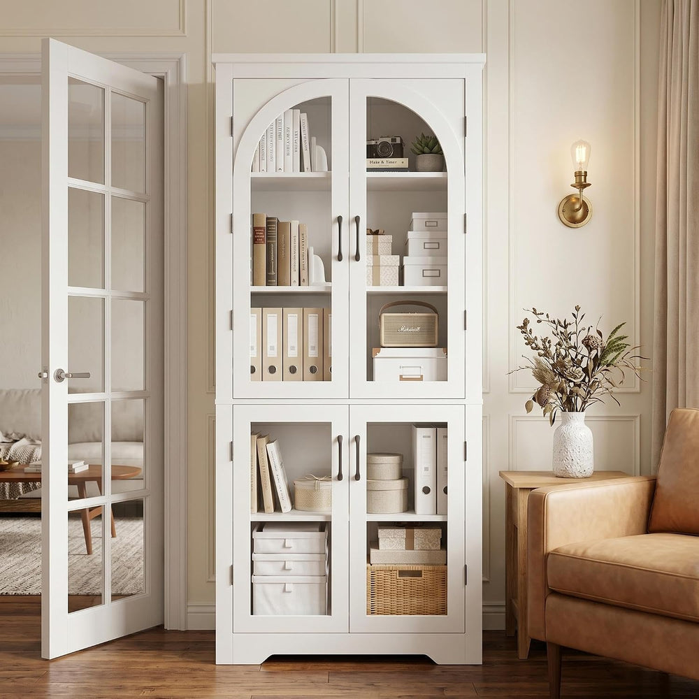 Garvee 70" Tall Kitchen Pantry Cabinet - Modern Display Cabinet with 4 A...