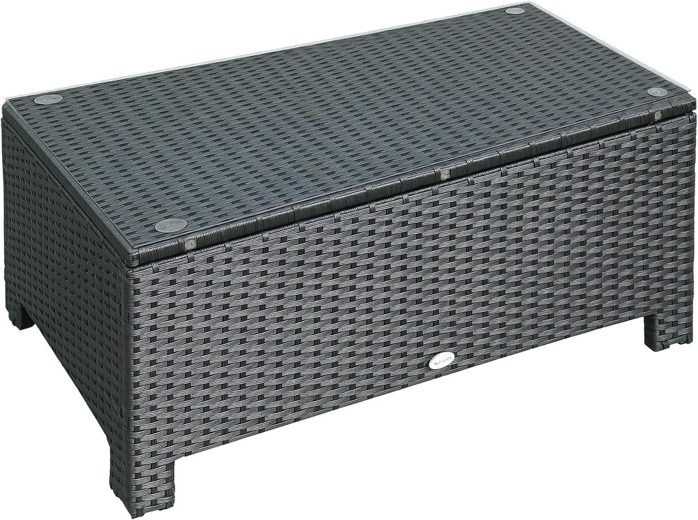 Outsunny Wicker Coffee Table with Tempered Glass Top 33.5" x 19.75"...