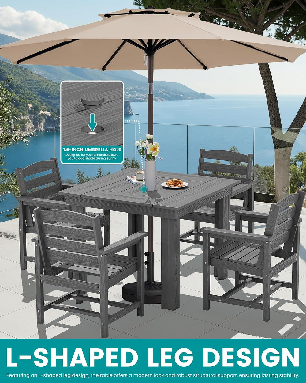 SERWALL HDPE Outdoor Square Dining Set for 4