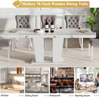 7-Piece Extendable Dining Table Set for 6-8 People 63"-78.7" Kitchen Table Set with 6 Grey Upholstered Chairs Modern White Faux Marble Rectangular Dining Room Table Set for Kitchen Apartment