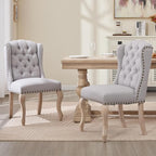 Upholstered Dining Chairs Set of 4 for Kitchen and Dining Room Farmhouse Fabric Tufted Accent Chairs for Living Room and Bedroom with Wooden Legs, Grey