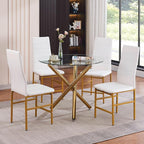 PU Dining Chairs Set of 4, Modern Kitchen & Dining Room Chairs Faux Leather Upholstered Dinner Chairs with Metal Legs for Small Space (Gold, Crossbar)