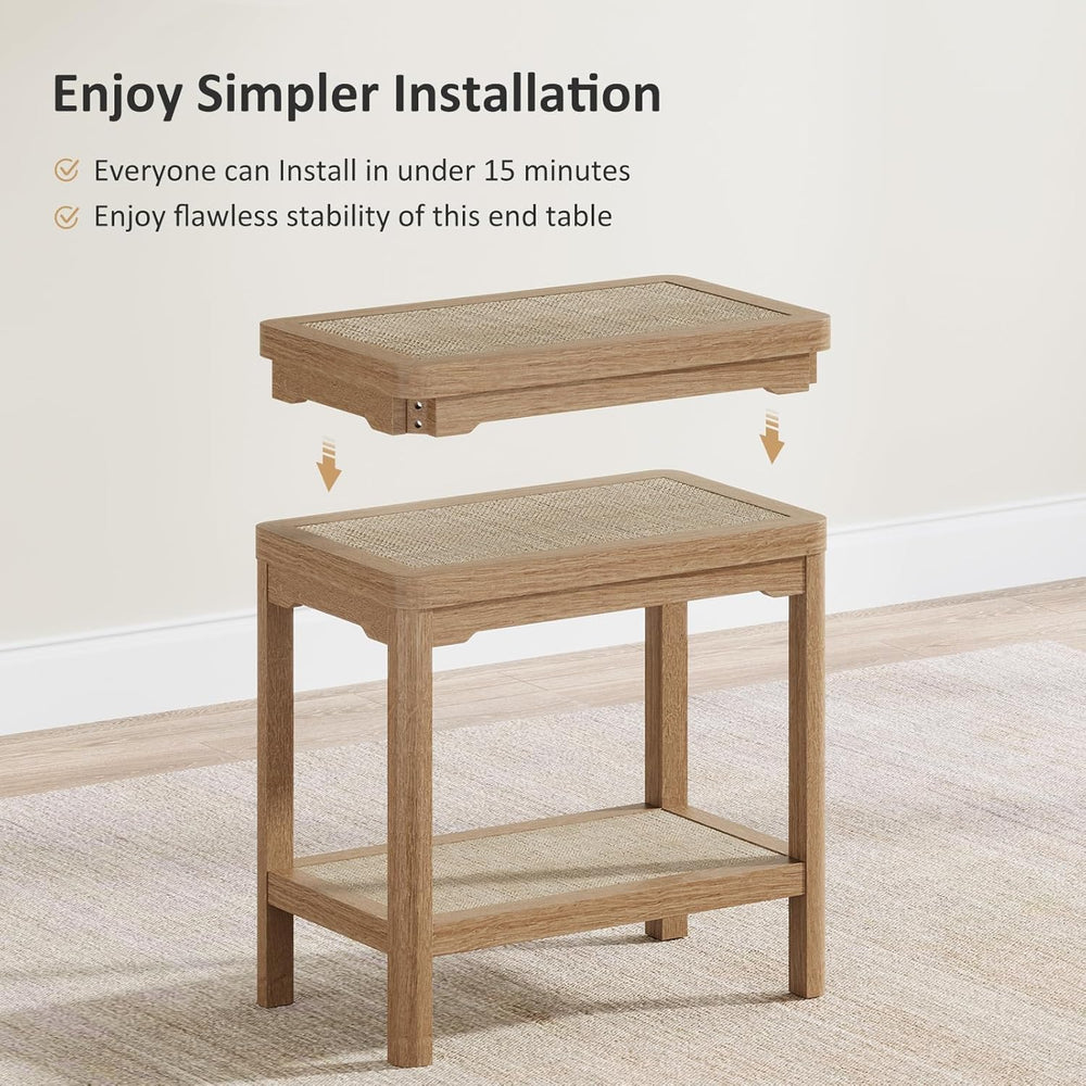 Eclatara Rattan Night Stand - Farmhouse 2 Tier End Table for Bedroom - Accent...