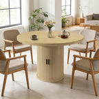 35.5'' Round Pedestal Dining Table, 2-4 Modern Fluted Dining Room Kitchen Table with Storage Shelf, Wood Base Dinner Tables for Kitchen, Breakfast Nook, Small Space, Living Room(Natural)