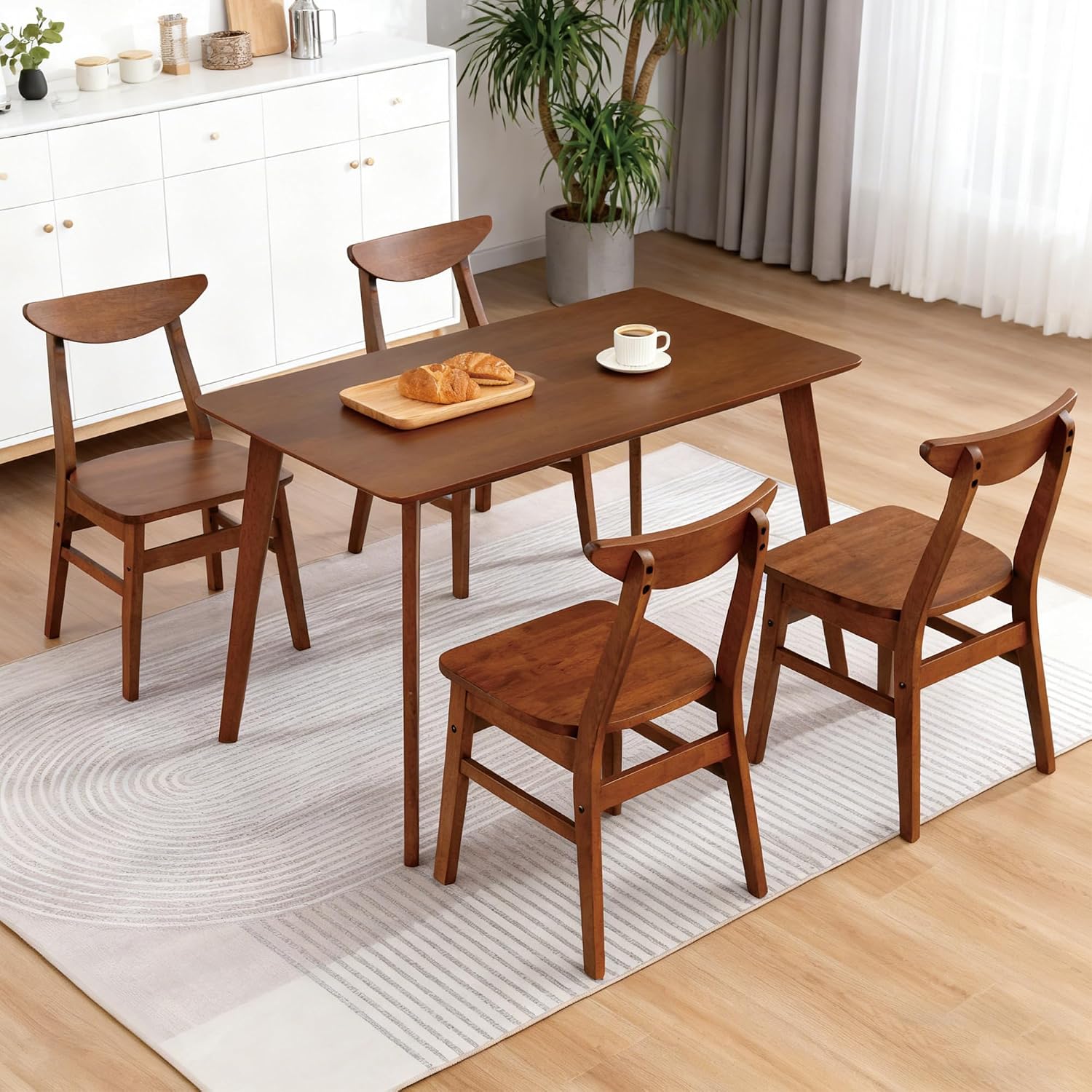 DUHOME Wood Dining Table Set for 4, 43.3" Solid Wood Kitchen Table & 4 Curved Back Support Chairs, Farmhouse Natural Kitchen Table and Chairs for Small Apartment, Dining Room Kitchen
