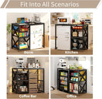 METYERRY Kitchen Bakers Rack with Power Outlet,Mini Fridge Cabinet with Mesh Basket, Mini Fridge and Microwave Table with Storage for Office,Kitchen,Living Room,Coffee Bar,Patio, Black