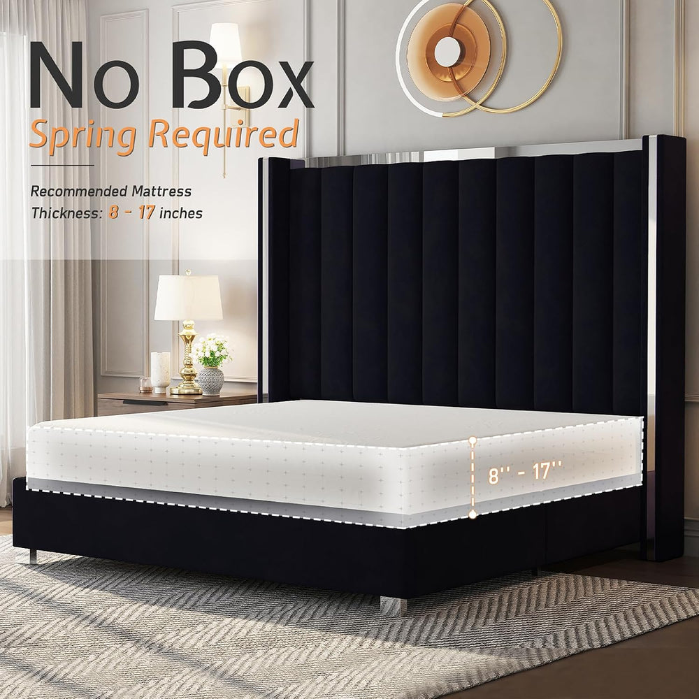 Jocisland King Size Upholstered Bed Frame with 58" Tall Headboard, Black