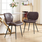Dining Chairs Set of 6, Comfy Modern Dining Chairs with Thick Cushions, Upholstered Faux Leather Kitchen Side Chairs with Adjustable Metal Legs for Dining Room (Coffee)