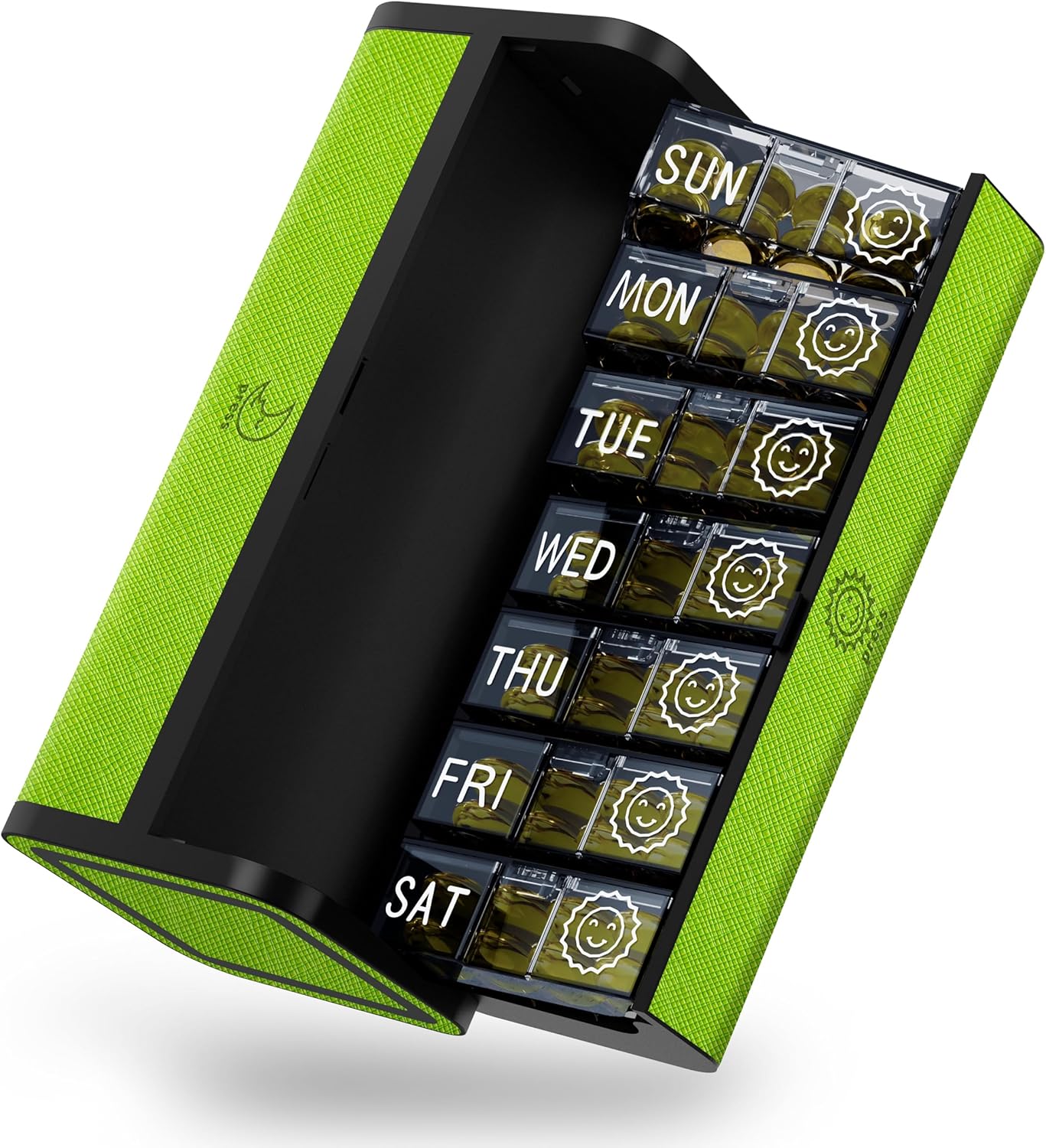 Weekly Pill Organizer 2 Times a Day, 7-Day Large Travel Pill Box 7 Day, Am Pm Twice Daily Pill Case with Removable Compartments, Weekly Vitamin Container for Medicine Supplement (Green)