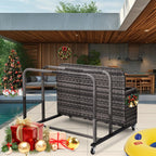 Poolside Float Storage Organizer,Pool Toy Storage Holder with Wicker Basket Outdoor Pool Float Holder Rack Rolling Poolside Caddy Cart Raft Rack for Pool Noodle Equipment Mixed Grey
