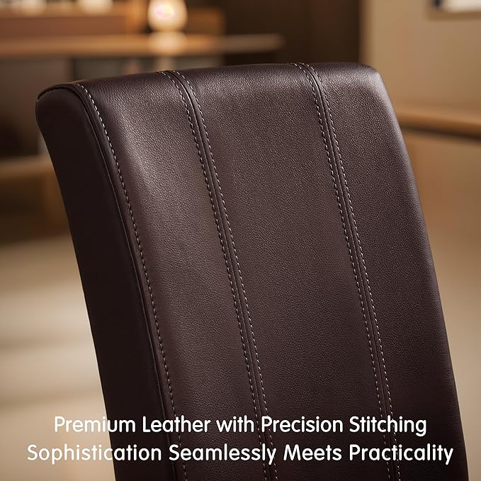 CHUN YI Dining Chairs Set of 8, Faux Leather Dining Room Chairs, High Back Upholstered Parsons Chairs for Dining Room Kitchen Side Chair with Sturdy Wood Legs, Brown