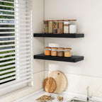 RICHFOCUS 24Inch Floating Shelves for Wall 2 Pack Shelves for Bedroom|Kitchen|Bathroom Wall Mounted Rustic Wood Floating Shelf with Invisible Brackets for Books|Storage|Decor, Black