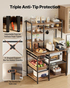 VEVOR Kitchen Bakers Rack with Power Outlets, 35.4x15.7x70.9 Inch Microwave Stand with Built-in Power Strip & 5 Ft Cord, 10 S-Shaped Hooks, for Dish Storage, Spice Jars, Coffee Bar Organization