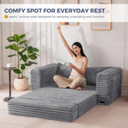 MAXYOYO Convertible Sofa Bed, Pull-Out Loveseat Couch Bed for Small Space | 2 in 1 Folding Couch Bed with Large Back Pillow, Plush Faux Fabric Lounge Couch for Living Room, Apartment, Grey