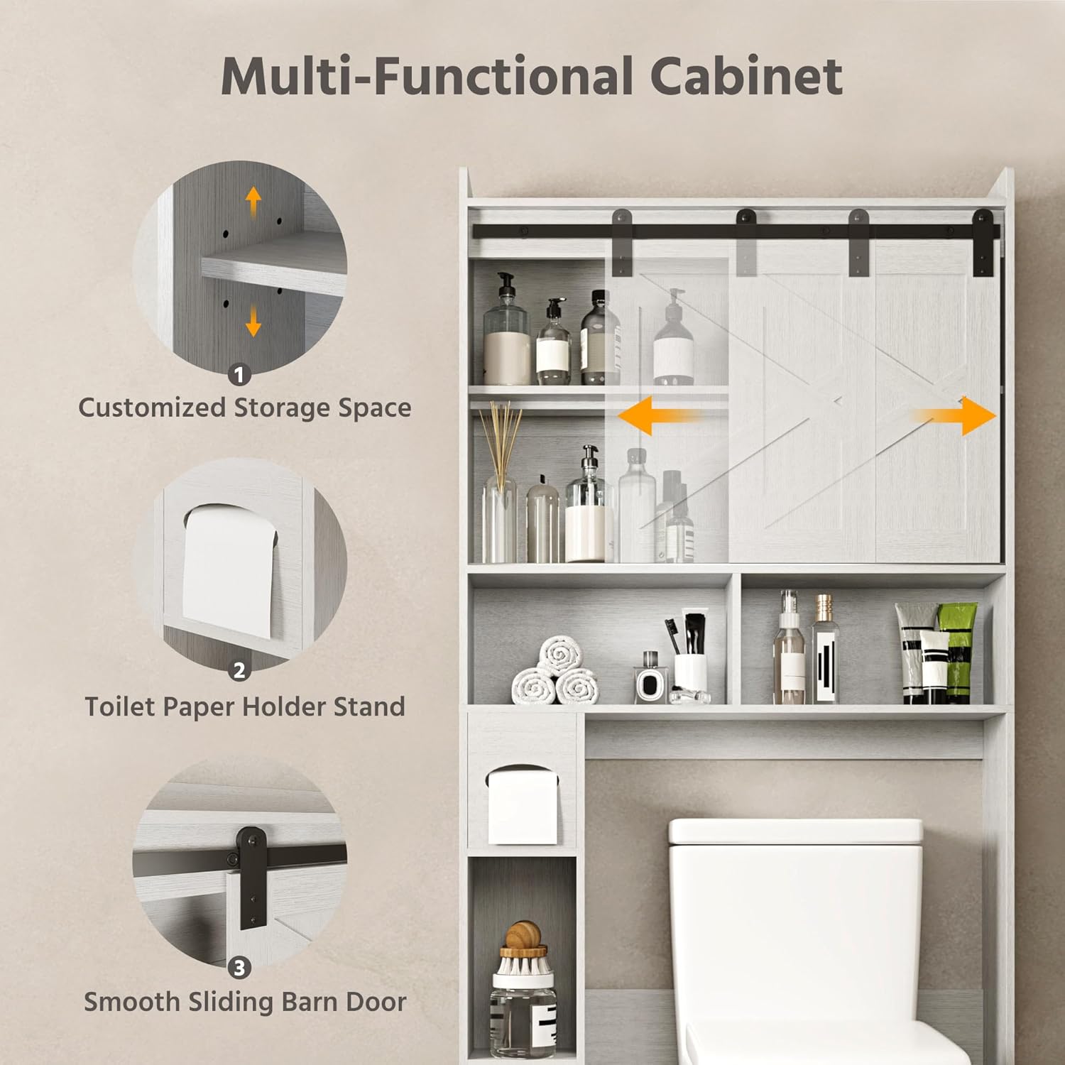 LAUSAINT HOME Over The Toilet Storage Cabinet, Bathroom Storage Cabinet Over Toilet with Anti-Tip Device, Space-Saving Toilet Shelf, for Laundry, Room, Bathroom