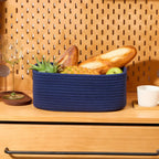 Small Storage Baskets for Organizing | Closet Organizer Bins | Shelf Toy Basket | Woven Rope Baskets | Cube Decorative Box | Shallow Basket | 13x8.5x5.1” | 3 Packs Navy Blue