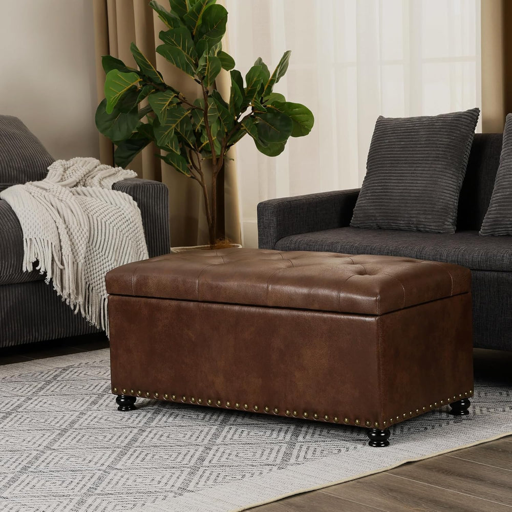 Asense Storage Ottoman Bench, Faux Leather Ottoman with Storage for Living Ro...