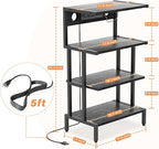 Aquzee Game Console Shelf, 4-Tier Video Gaming Consoles Stand with Outlet & RGB Light, Small Media Entertainment Center for Audio Stereo Storage Organizer Playroom Furniture, Stereo Stands and Racks