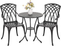 NUU GARDEN Bistro Set 3 Piece Outdoor All Weather Cast Aluminum Patio Bistro Set Patio Table and Chairs Set of 2 with Umbrella Hole for Backyard, Balcony, Front Porch, Lawn, Black