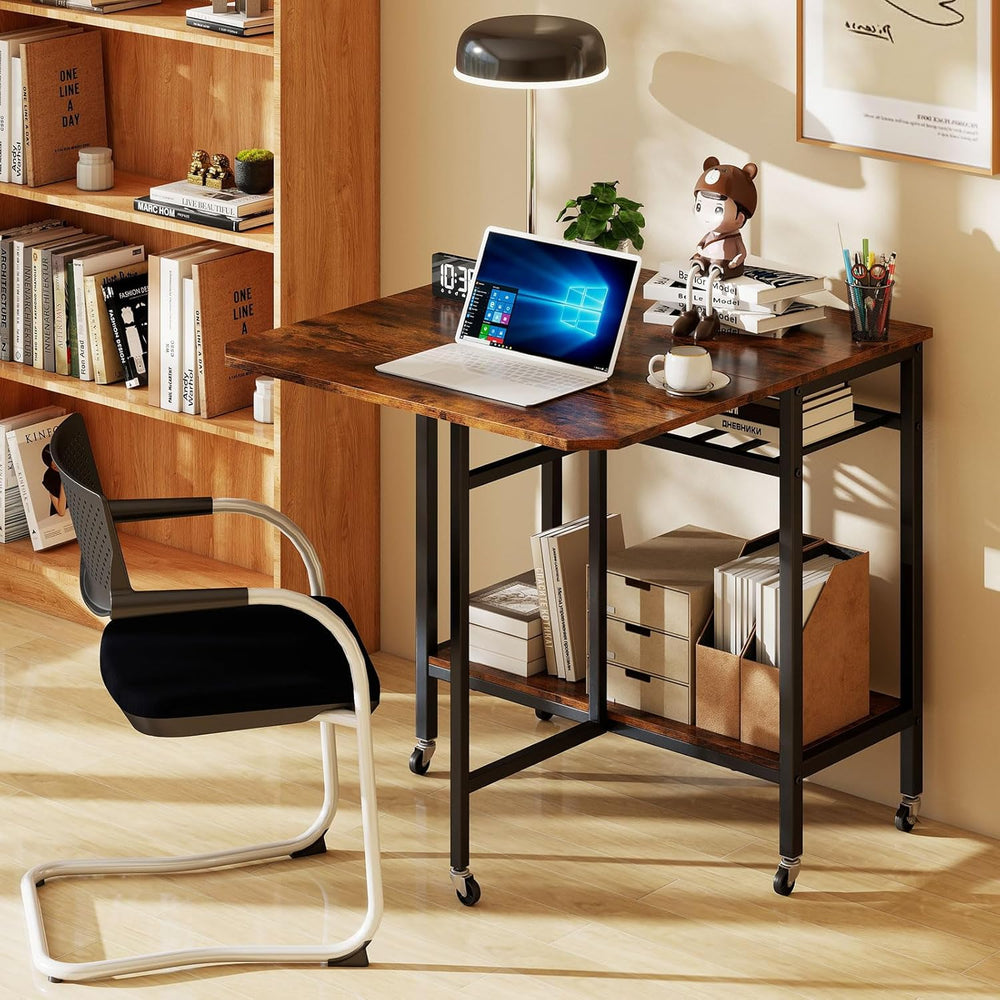 Giantex Folding Dining Table with 5 Wheels, Extendable Bar Tables with Wine R...