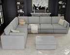Oversized Modular Sectional Sofa V-Shaped Cloud Couches Gray | 7 Seater Large Deep Seat Couch Luxury Sectional Couches for Living Room, Solid Wood Frame, Removable Washable Cover