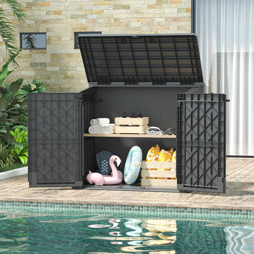 36 Cu Ft Resin Outdoor Storage Shed, Weatherproof Horizontal Outdoor Storage Cabinet with Dual Lock Door for Backyard, Patio, Garage, Garden(Black)