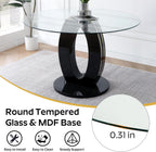 RGZ Modern 39" Clear Glass Round Dining Table Set, 5 PCS Luxury Circle Glass Top Kitchen Table with Gold Decorative Strips & 4 Black High-end Tufted Chairs for Apartment Home Dining(Black Base)